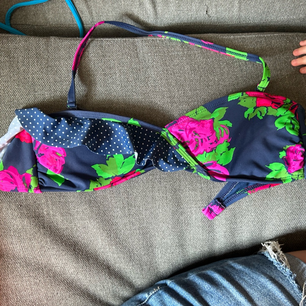 Kirra Navy Bikini Top with Pink and Green Accents
